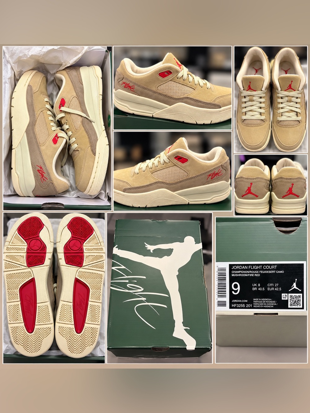 Jordan Flight Court Men's Sneakers in Mushroom/Tan with Red Accents